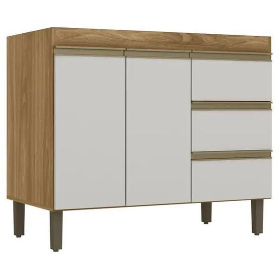 Balcão Karen 119 Cm 3 Gavetas Sem Tampo Nature Off White Menor preço em Balcão Karen 119 Cm 3 Gavetas Sem Tampo Nature Off White