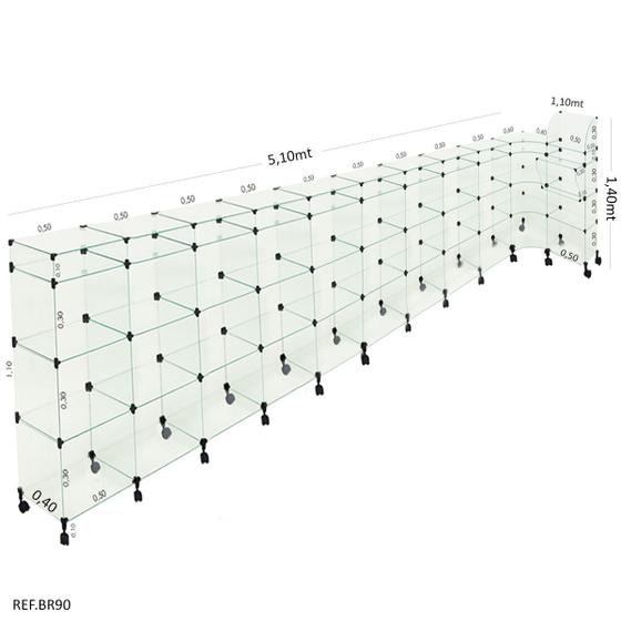 Imagem de Balcão L Em Vidro C/ Caixa + Rodizio - 5,10 X 1,10 X 1,10 X 0,40