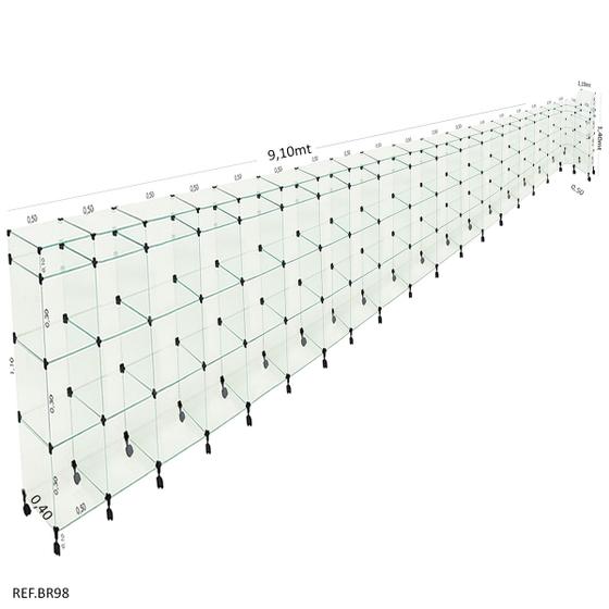 Imagem de Balcão L Em Vidro C/ Caixa + Rodizio - 9,10 X 1,10 X 1,10 X 0,40