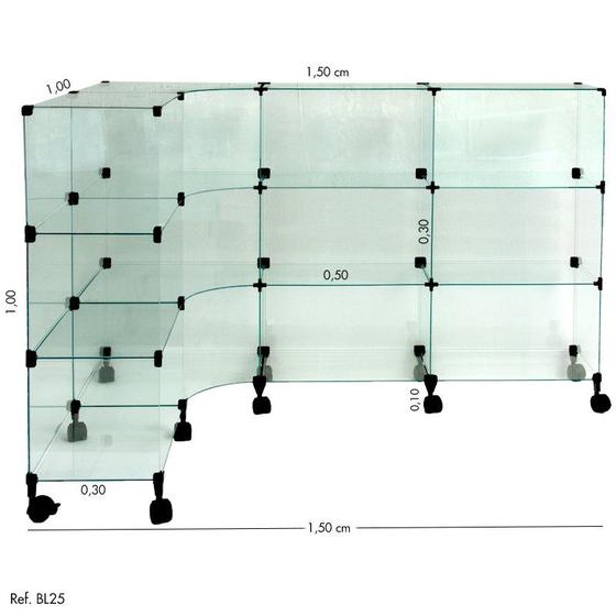 Balcão L Modulado em Vidro com Rodízio 1,50 x 1,00 x 1,00 Menor preço em Balcão L Modulado em Vidro com Rodízio 1,50 x 1,00 x 1,00