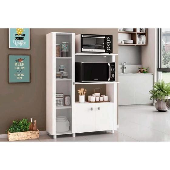 Imagem de Balcão Lavanderia Multiuso BL-3304 c/ 3 Portas e Nicho p/ Microondas 96cm Branco - Tecno Mobili