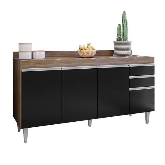 Imagem de Balcão Lorena 4 Portas 160cm C/ Tampo Freijó com Preto - Vallisa Decor
