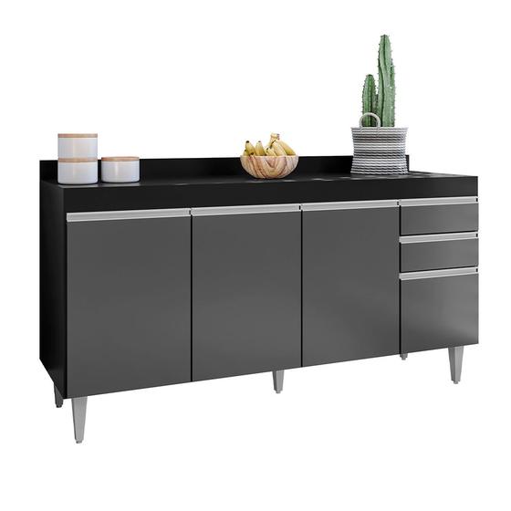 Imagem de Balcão Lorena 4 Portas 160cm C/ Tampo Preto com Grafite  - Belliv Decor