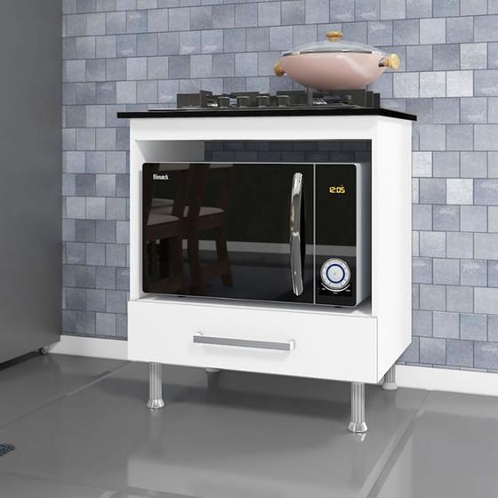 Balcão Multiuso 75cm para Cooktop 5 Bocas Cozinha Branco Tampo Preto