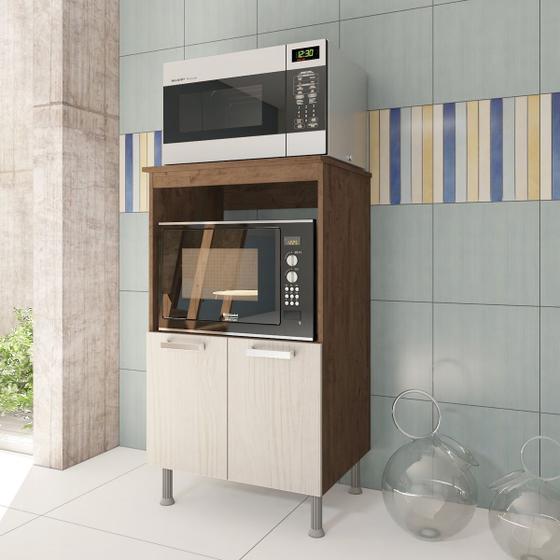 Imagem de Balcão Multiuso para Forno e Microondas Cozinha 65cm 2 portas Marrom