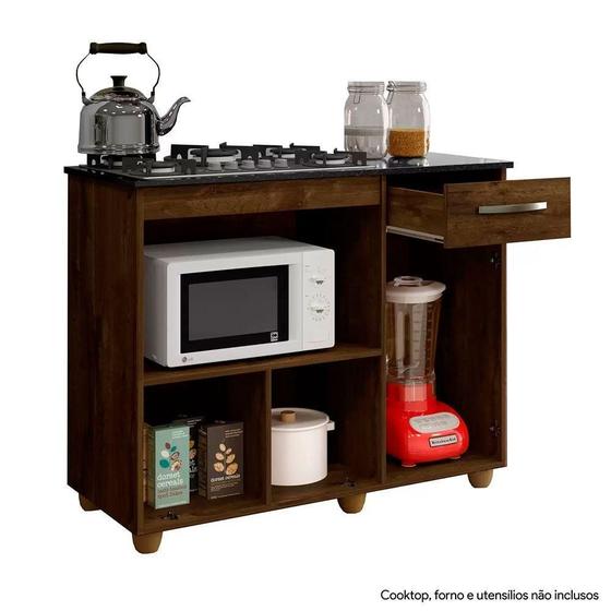 Imagem de Balcão Para Cooktop 2Portas 1Gaveta 5Bocas Ipê Kaiki Moveis