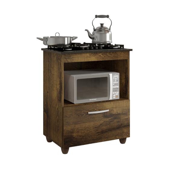 Imagem de Balcão para Cooktop 4 Bocas 1 Porta Basculante Espaço para Micro-ondas Salvia Kaiki Móveis