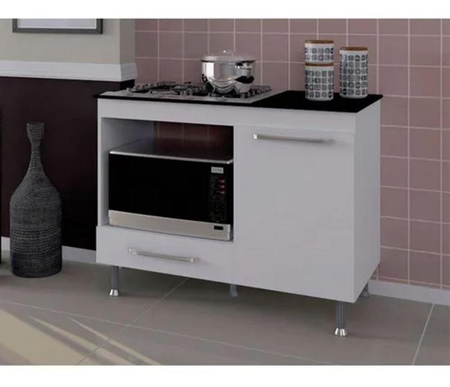 Balcão para Cooktop Branco com Tampo 1 Porta e 1 Gaveta Indekes