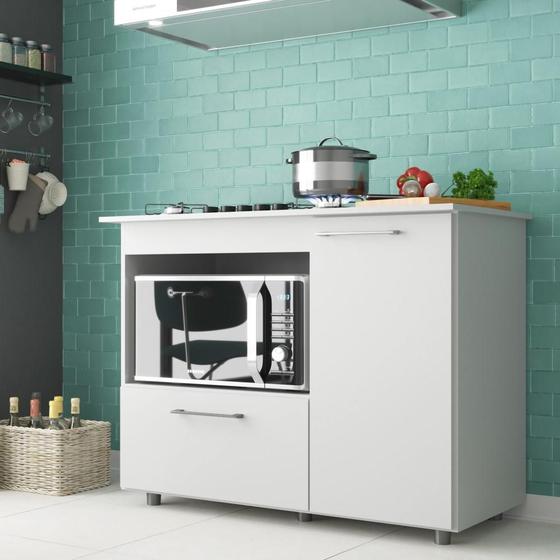 Imagem de Balcão Para Cooktop e Microondas Bigger Gabinete Armário 2 Portas 1 Nicho Cozinha Branco