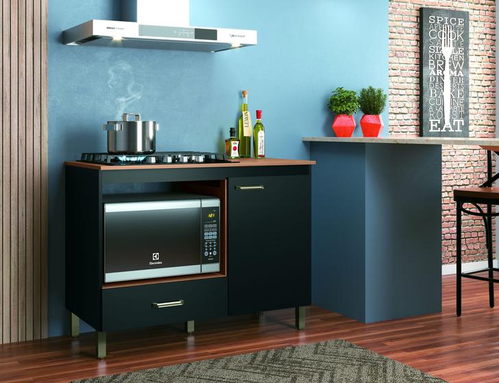 Balcão para Cooktop Multiuso 1 Porta e 1 Gaveta - Florença -Cor Nogal Preto Menor preço em Balcão para Cooktop Multiuso 1 Porta e 1 Gaveta - Florença -Cor Nogal Preto