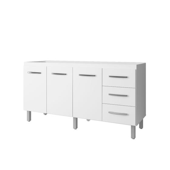 Imagem de Balcão para Pia de Cozinha 1,60m Emily com 3 Portas e 3 Gavetas Branco - Moblis
