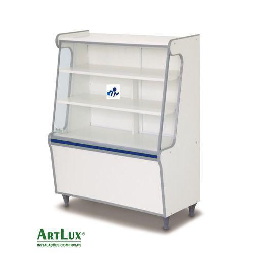 Balcão Vitrine Seco 1,00m Artlux Branco Faixa Azul Menor preço em Balcão Vitrine Seco 1,00m Artlux Branco Faixa Azul
