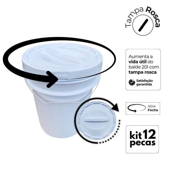 Imagem de Balde 20L Com Tampa De Rosca Para Comséticos - Kit 12 Pçs
