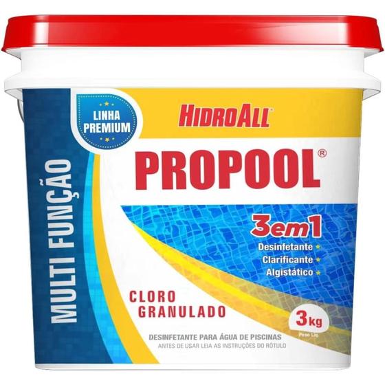 Imagem de Balde de Cloro Granulado para Piscina 3 em 1 Propool 3kg  Hidroall 