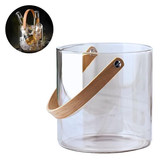 Imagem de Balde de Gelo 1,5L Vidro Transparente com Alça de Bambu Reforçada e Design Ergonômico