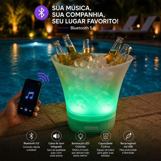Balde De Gelo Led Para Bebidas Com Alto Falante 5W