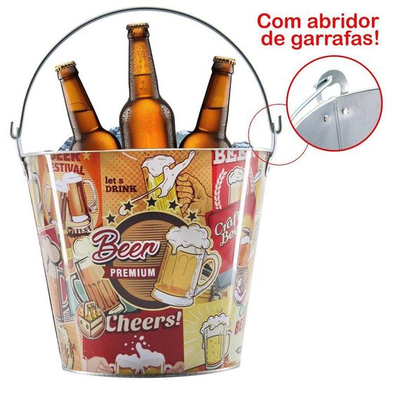 Imagem de Balde De Gelo Para Cerveja Estampado Em Metal Galvanizado 4,8 Litros