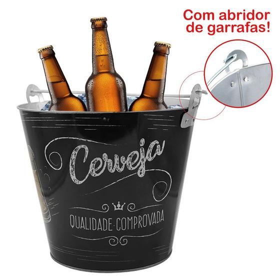 Imagem de Balde De Gelo Para Cerveja Estampado Em Metal Galvanizado Com Abridor 4,8 Litros