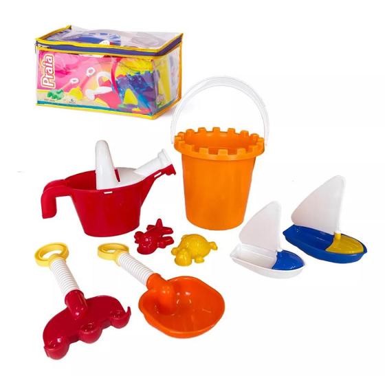 Imagem de Balde de Praia Kit c/ 8 Peças Para Brincar Areia Infantil