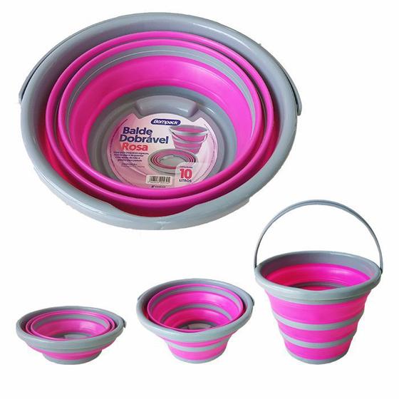 Balde Dobrável Retrátil Rosa 10 Litros Menor preço em Balde Dobrável Retrátil Rosa 10 Litros