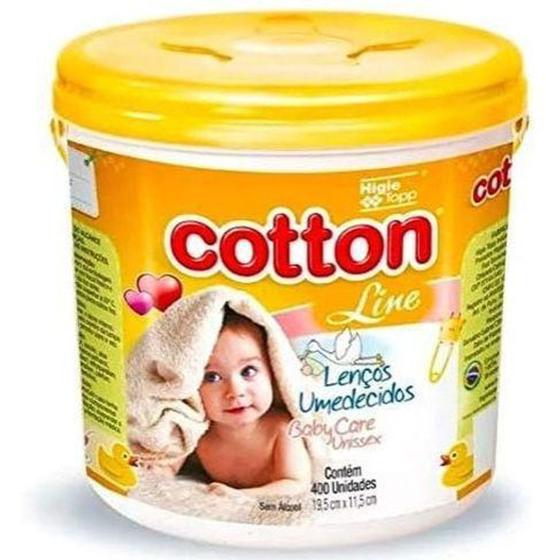 Imagem de Balde Lenço Umedecido Baby Care Unissex Amarelo 400 Unid, Cotton Line