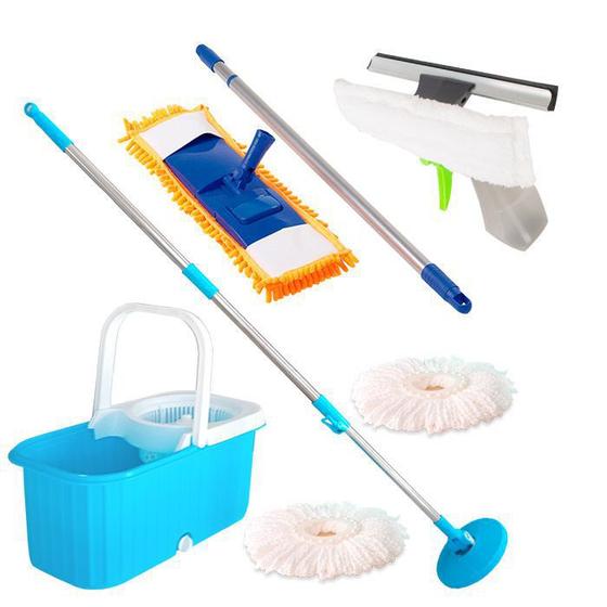 Balde Mop Esfregão com Rodinhas, Rodo limpa vidro e Mop Tira Pó Menor preço em Balde Mop Esfregão com Rodinhas, Rodo limpa vidro e Mop Tira Pó