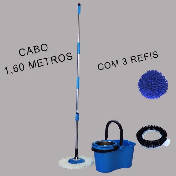 Imagem de Balde Mop Pro 360 Com Centrifuga Inox Removível E Dreno Cabo 1,60m - Azul