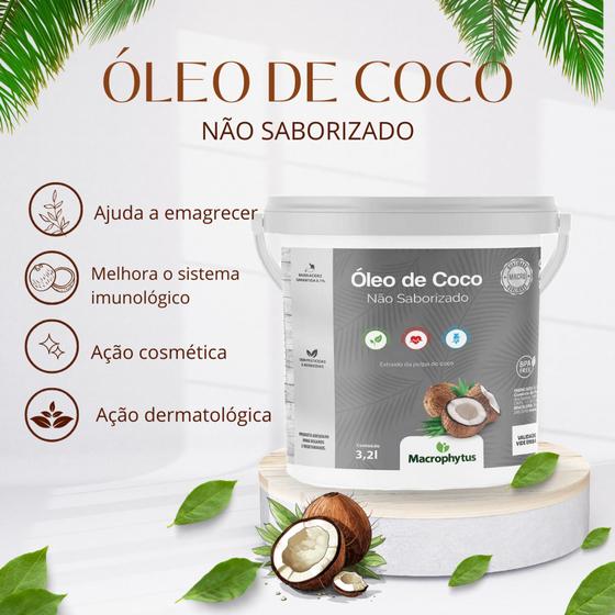 Balde Óleo de Coco Sem Sabor (sem cheiro) 3,2 Litros - Macrophytus Menor preço em Balde Óleo de Coco Sem Sabor (sem cheiro) 3,2 Litros - Macrophytus
