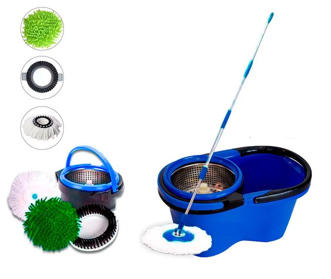 Imagem de Balde Perfect Mop Pro 16L 360 Inox Com 3 Refis Azul