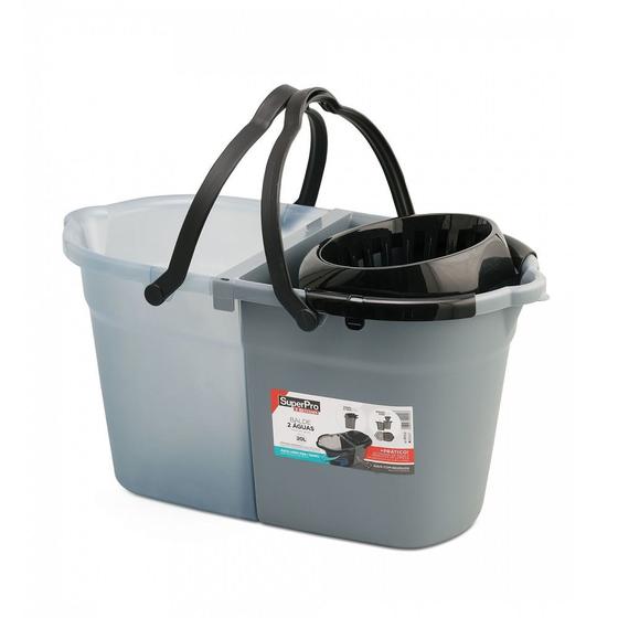 Balde Plástico com Divisor de Águas e Espremedor Cinza/Branco/Preto 20L SuperPro Menor preço em Balde Plástico com Divisor de Águas e Espremedor Cinza/Branco/Preto 20L SuperPro