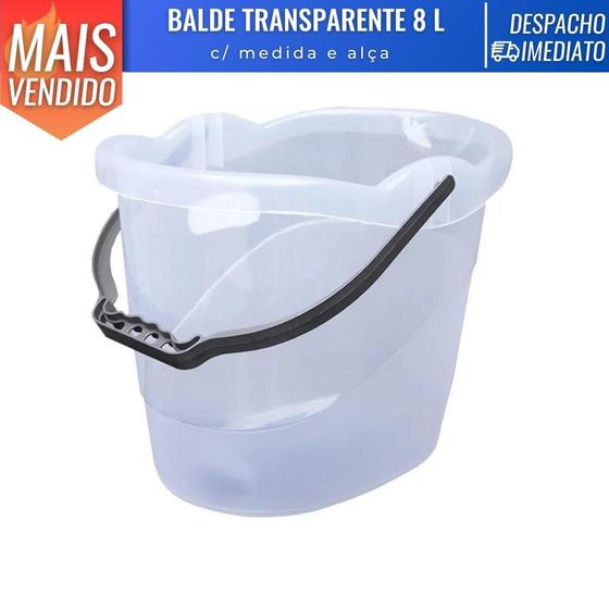 Imagem de Balde Plástico Retangular 8L c/ Alça Plástica Transparente Lavanderia Multiuso