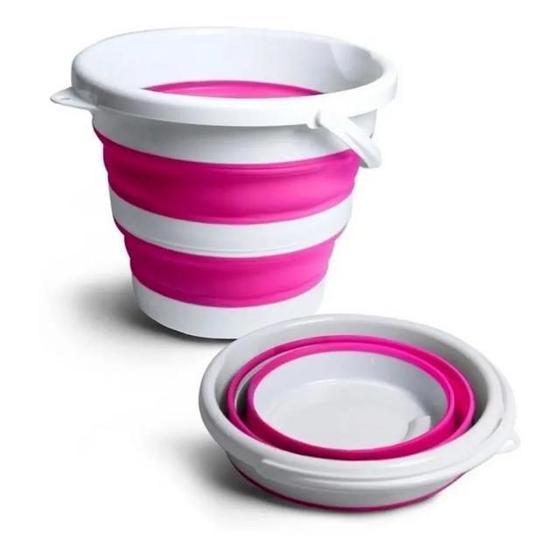 Imagem de Balde Retrátil Flexível Dobrável Silicone 10L Rosa