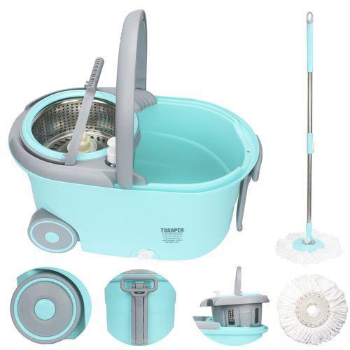 Imagem de Balde Spin Mop 360 Esfregão com cesto inox removível rodinhas alça dispenser saída de água SP520B