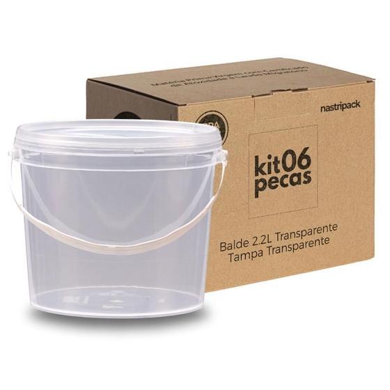 Imagem de Balde Transparente 2.2L E Alça - Kit 6 Pçs