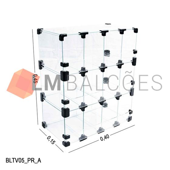 Imagem de Baleiro Expositor Preto de Vidro 0,40 x 0,45 x 0,15m