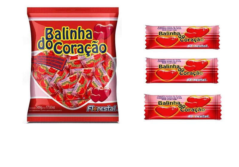 Imagem de Balinha do Coração Mastigável Morango 500g Florestal- 5 un