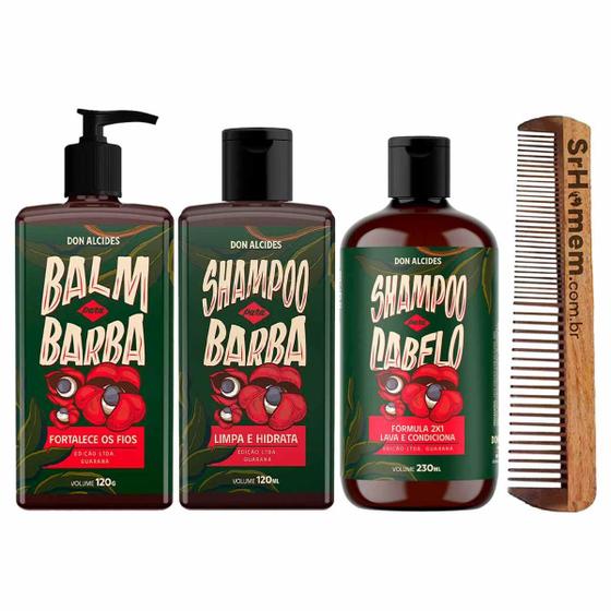 Imagem de Balm Shampoo Barba E Cabelo Pente Duplo Guaraná Don Alcides