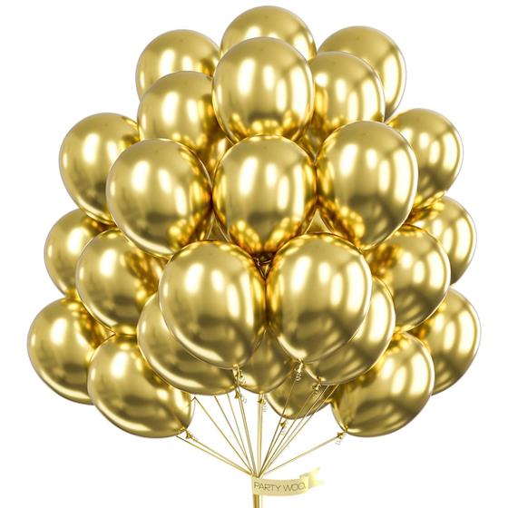 Imagem de Balões Metalizados Dourados PartyWoo - 50 Peças de 30cm para Decoração