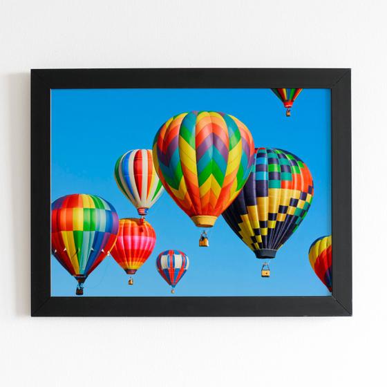 Imagem de Balonismo Balão Colorido Céu Quadro Moldura Preta 60x40cm