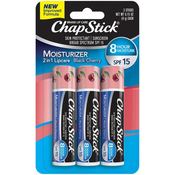 Imagem de Bálsamo Labial ChapStick Hidratante Black Cherry com FPS 15 - Kit com 3 Unidades