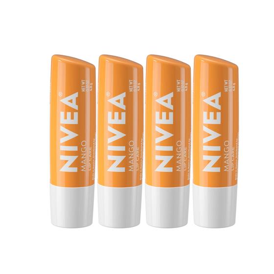 Imagem de Bálsamo Labial NIVEA Mango Lip Care - 4 Unidades Veganas com Manteiga de Karité (5ml cada)