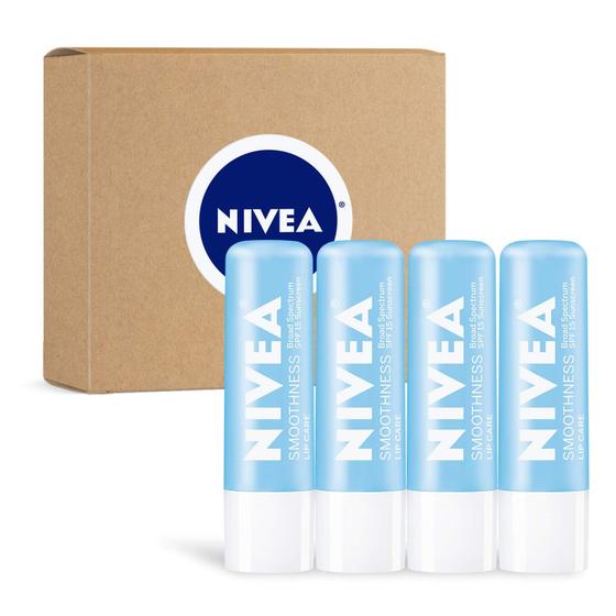 Imagem de Bálsamo Labial NIVEA Smoothness Lip Care SPF 15 - Pacote com 4 (5ml cada)