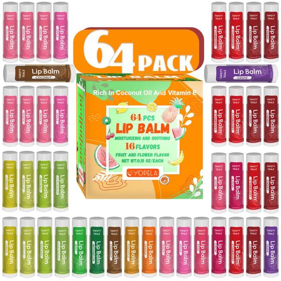 Imagem de Bálsamo labial Yopela, pacote com 64 unidades naturais, com vitamina E e óleo de coco