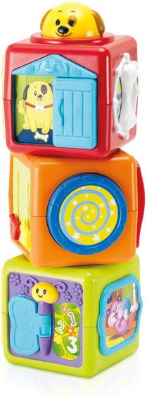 Imagem de Bambiya Activity Cubes &amp Stacking Toy Blocks (Conjunto de 3) - Toddler Fidget Cubes c/ Animal Theme - Gross &amp Fine Motor Skills: Slide, Spin, Wiggle, Turn, Stack - Brinquedos Educacionais de 3 Meses para Bebês