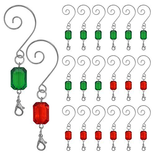 Imagem de BANBERRY PROJETA Ganchos de Enfeite de Natal - Conjunto de 20 Joias Acrílicas Vermelhas e Verdes - Cabides de Ornamento de Fio de Prata - Pergaminho Decorativo S-Hook com Garras de Lagosta - Decorações Sazonais de Natal