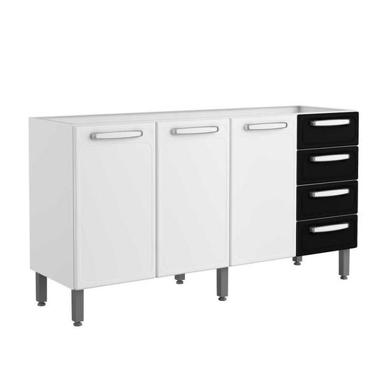 Bancada Armário Multiuso Para Cozinha 3 Portas 4 Gavetas Evidence Sem Tampo Branco e Preto Menor preço em Bancada Armário Multiuso Para Cozinha 3 Portas 4 Gavetas Evidence Sem Tampo Branco e Preto