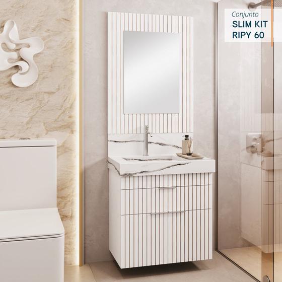 Imagem de Bancada de Porcelanato Lavatório Slim Kit Ripy 60 Cm com Cuba Esculpida - Blu Lavatórios