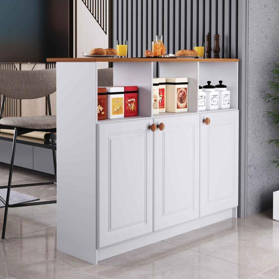 Imagem de Bancada Ilha 3 Portas 1,20 Com Nicho 6206 Branco com Freijó  - Rede Móveis