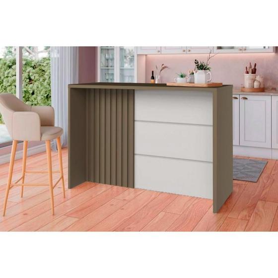 Imagem de Bancada Ilha Cozinha Balcão Gourmet Connect c/ 2 Portas e 3 Gavetas 145cm Duna/Cristal - Henn