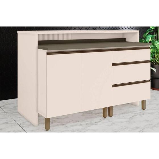 Imagem de Bancada Ilha Cozinha Balcão Gourmet Connect c/ 2 Portas e 3 Gavetas 145cm Off White - Henn